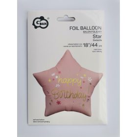   Happy Birthday feliratos fólia lufi csillag, matt rózsaszín 18"/45 cm