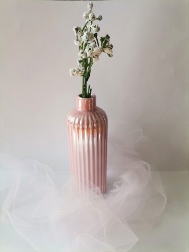 Rózsaszín bordás váza 17,5 cm