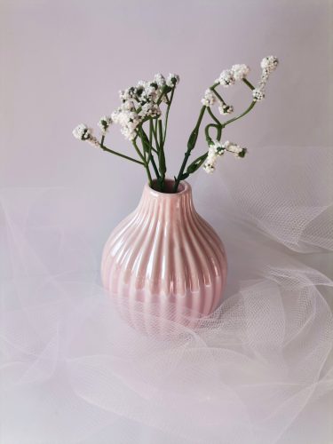 Rózsaszín bordás váza 11cm