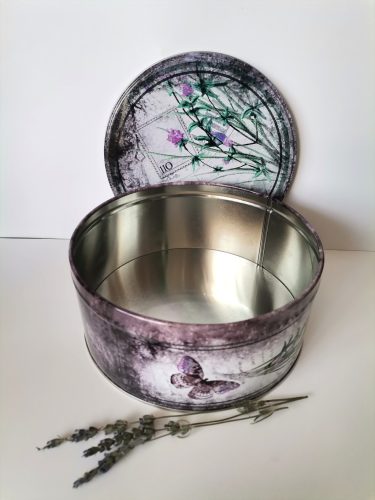 Fém doboz levendula mintával 8 x 17 cm