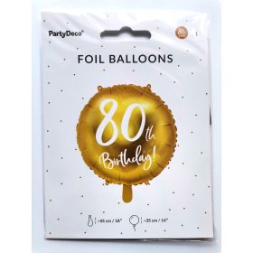   80. évszámos fólia lufi Arany Happy Birthday 18"/45 cm