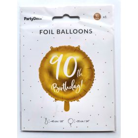   90. évszámos fólia lufi Arany Happy Birthday 18"/45 cm