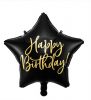 Happy Birthday feliratos fólia lufi csillag, fekete 15,5"/40 cm