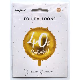   40. évszámos fólia lufi Arany Happy Birthday 18"/45 cm