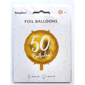   50. évszámos fólia lufi Arany Happy Birthday 18"/45 cm