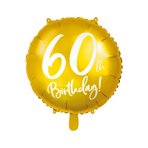 60. évszámos fólia lufi Arany Happy Birthday 18"/45 cm