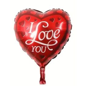   Szív alakú fólia lufi Piros színű, I Love You felirattal 18"/45 cm