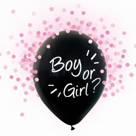   Lufi latex, 30 cm Babaváró, Boy or Girl felirattal, rózsaszín konfettivel 4 db/cs